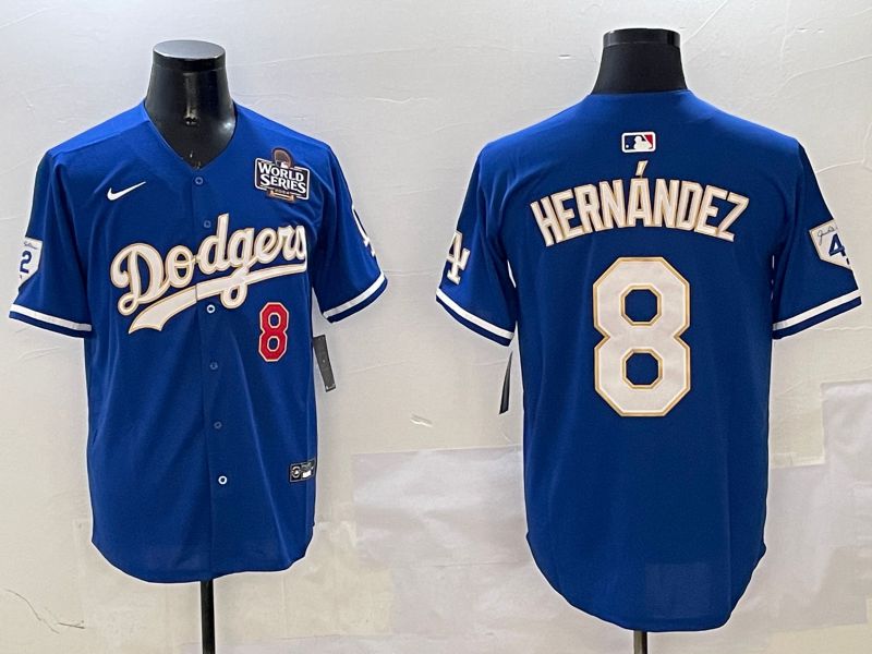 Men Los Angeles Dodgers 8 Hernandez Blue Gold Game 2025 Nike MLB Jersey style 316